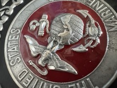 U.S. Marines Belt Buckle Pewter & Red Enamel Vintage United States Marine Corps