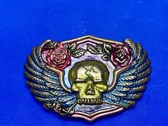 Skull With Wings – Colorful Cutout Belt Buckle – Fast Usa Shipping