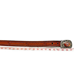 Agate Cabochon Stone Vintage Silver Color Belt Buckle with Braided Leather Belt