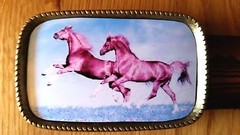 HORSE Running Leather Belt & HORSEn Epoxy Photo Buckle(28&Prime;-54&Prime; waist) New USA