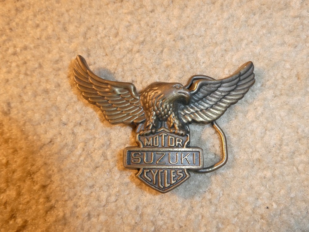 Vintage 1970s Brass Suzuki Motor Cycles Eagle Belt Buckle 3 3/4&Prime; Wide