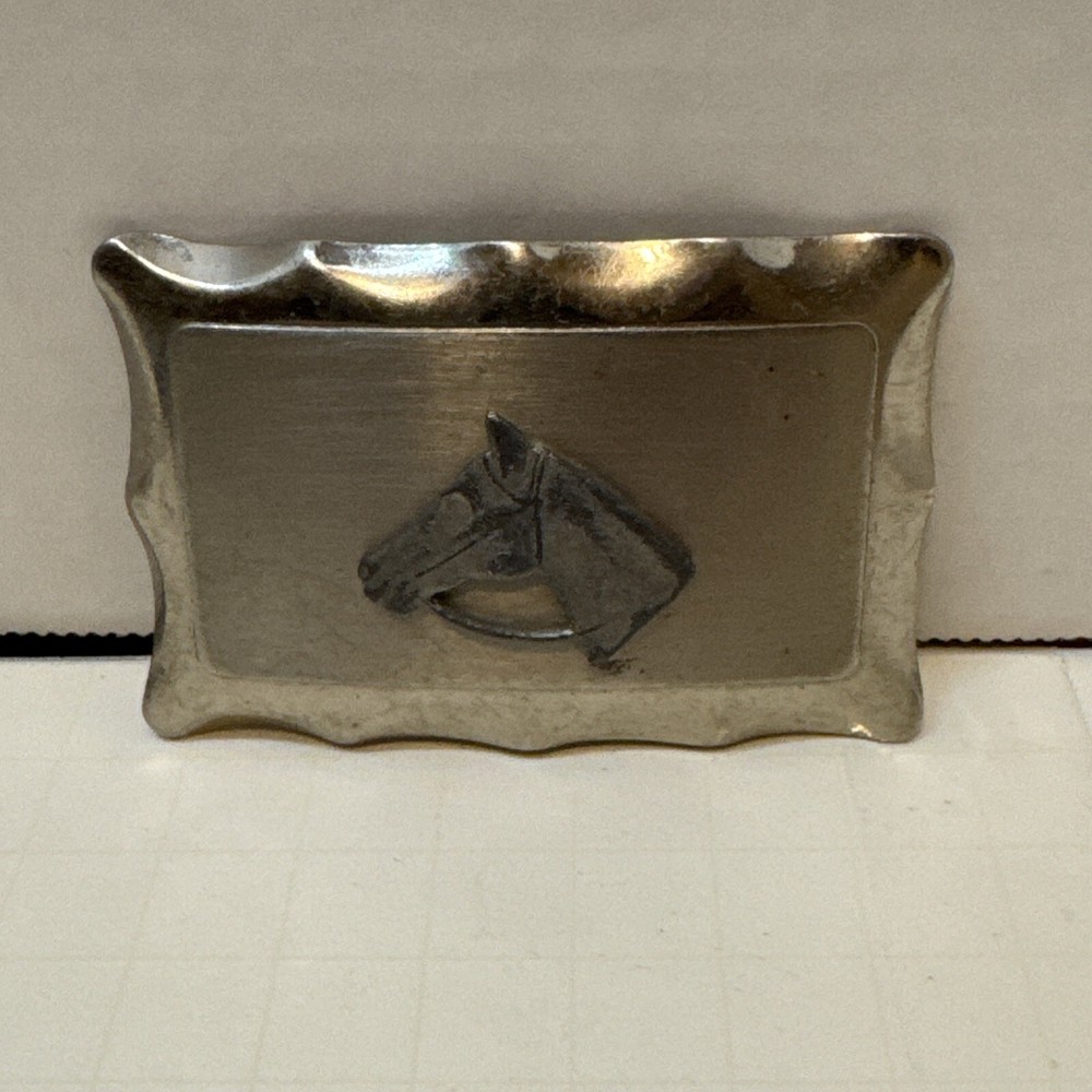 Vintage Brushed / Polished Nickel Horse Head Western Belt Buckle