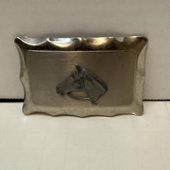 Vintage Brushed / Polished Nickel Horse Head Western Belt Buckle