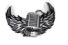Men Women Silver Buckle Western Hip Hop Radio Music Microphone Fire Wings Rocker