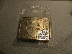NRA NATIONAL RIFLE ASSOCIATION 2 MILLION DOLLAR GUN CLUB MENS BRASS BELT BUCKLE