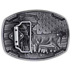 Buck Deer American Flag Belt Buckle USA Hunter Antique Silver Tone 1.5&Prime; Belts