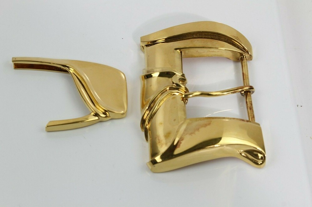 1987 KIESELSTEIN CORD STERLING LARGE 2PC GOLD PLATE BELAIR BUCKLE 4-3/4&Prime; x 3.25&Prime;