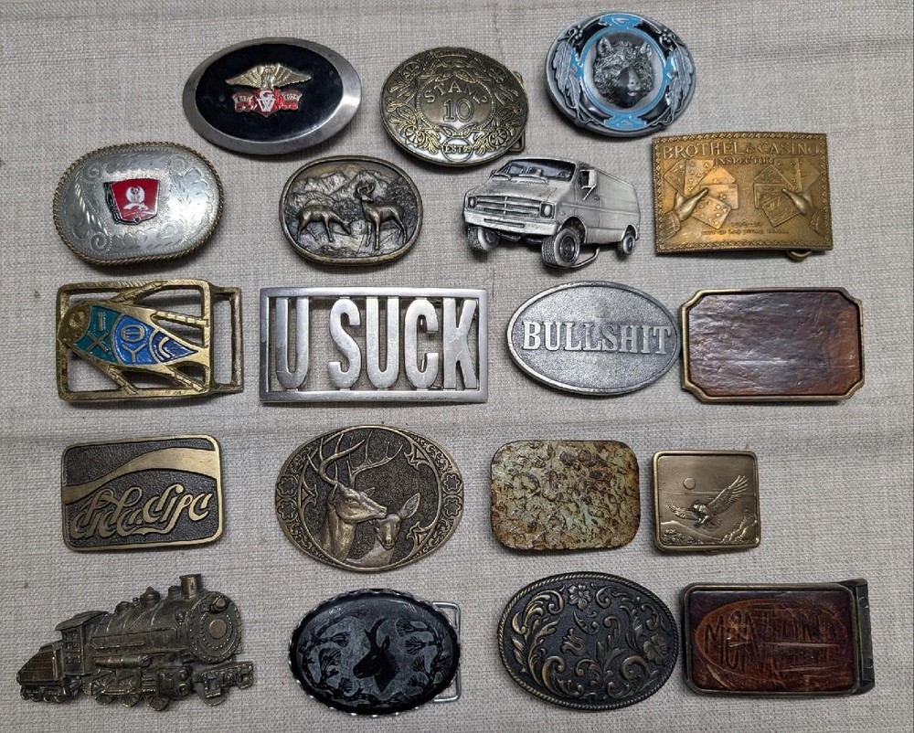 vintage LOT OF 19 belt buckles WESTERN brass cowboy 1970s-1980&rsquo;s