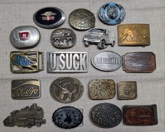 vintage LOT OF 19 belt buckles WESTERN brass cowboy 1970s-1980&rsquo;s