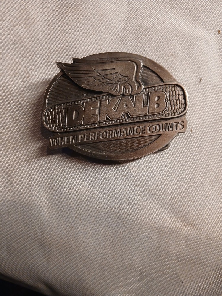 Vintage Dekalb Seed Logo Belt Buckle Silver Tone Heavy Duty Farmer Tractor
