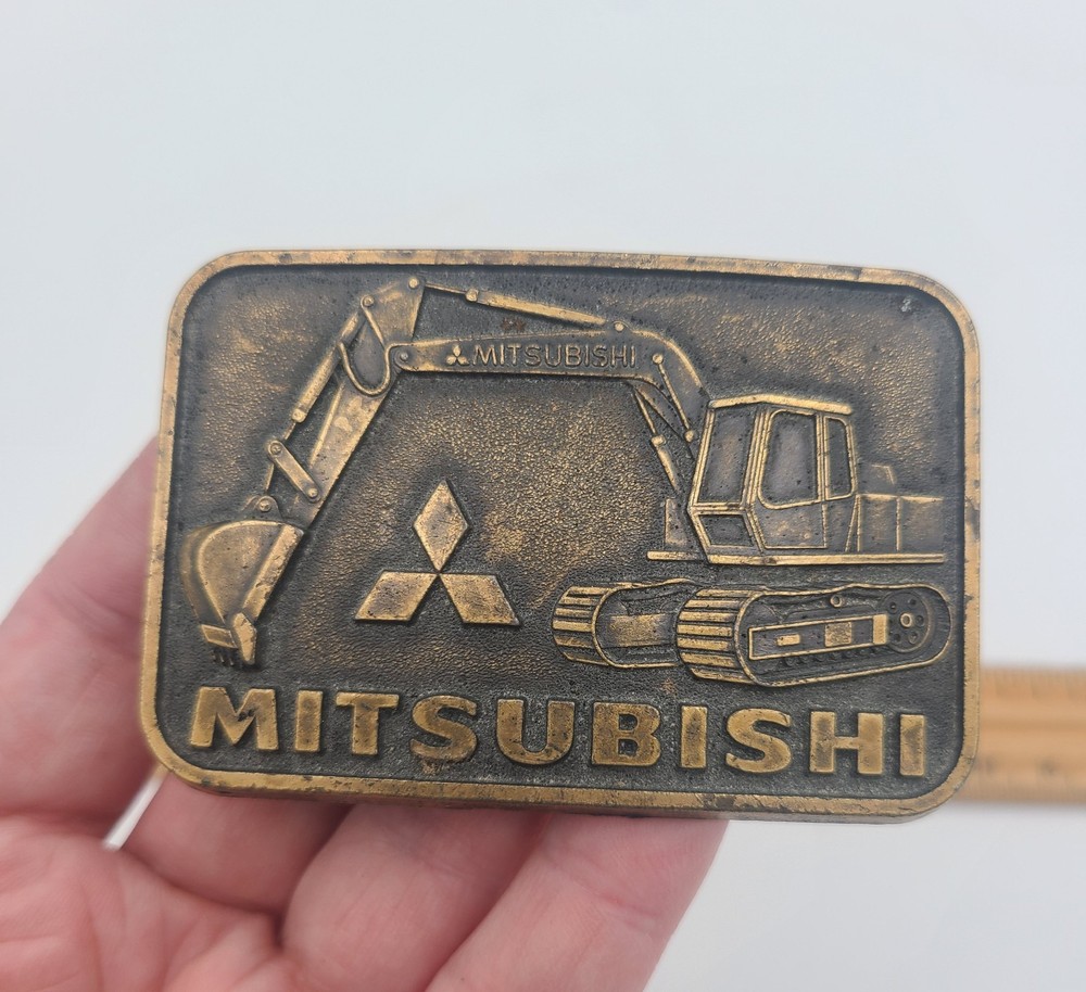 Vintage Mitsubishi Excavator Belt Buckle Construction Heavy Equipment USA