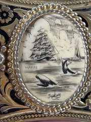 Hand Etched Belt Buckle With Clipper Ship Whales Hawaii Nautical