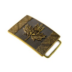 Brass belt buckle Maple leaf, Handmade Ukrainian trident and Canadian Maple leaf