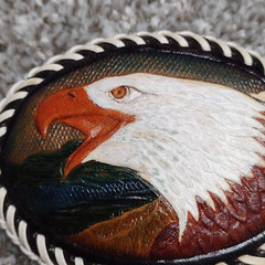 Leather Belt Buckle Bald Eagle Embossed Laced Textured Native Indian