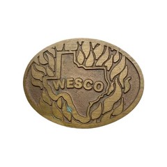 Vintage Wesco Texas State Embossed Solid Brass Oval Belt Buckle Western Patina