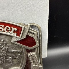 Vintage Budweiser Clydesdale King of Beers Belt Buckle red enameled pewter