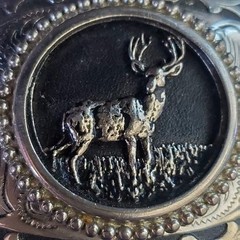 VTG Western Whitetail Deer Buck Engraved Silver Tone Oval Belt Buckle Hunting