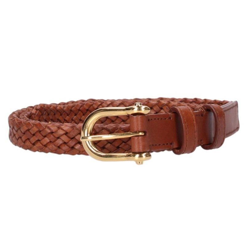 CELINE Size: 70 Braided mesh leather belt brown gold 803062 OM10