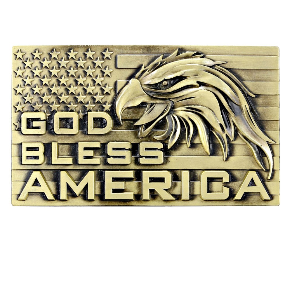 Eagle & American Flag Belt Buckle Western Cowboy Cowgirl Motorcyclist (GBA-02-G)