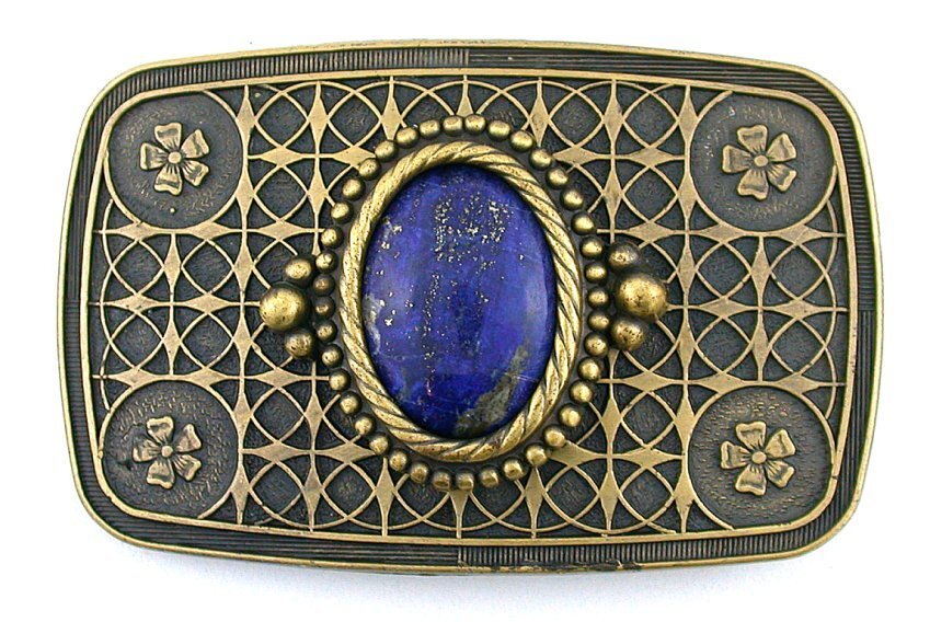 Gold Color Oval 30×22 30mm x 22mm Lapis Lazuli Cabochon Gem Belt Buckle PBB65