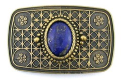Gold Color Oval 30×22 30mm x 22mm Lapis Lazuli Cabochon Gem Belt Buckle PBB65