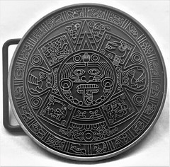 BELT BUCKLES Aztec Mayan Inca Calendar Antiqued Silver, Gray Circle Round NWOT!