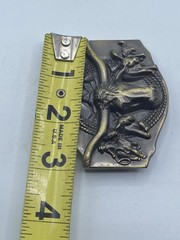 3D Texas Longhorn Bulls Rope Cattle Drive Brass Metal Belt Buckle 3 1/4 x 2 1/2&Prime;