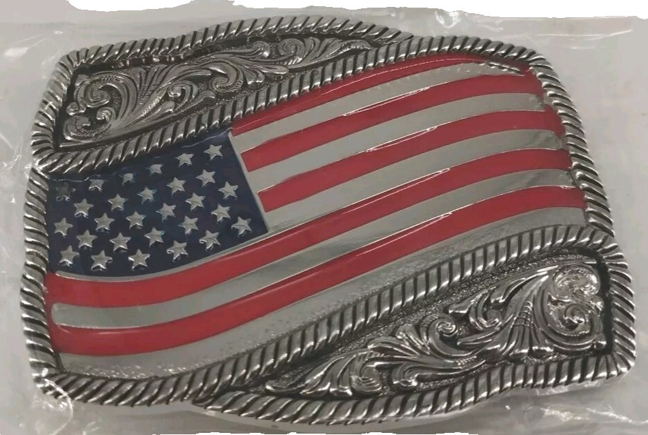 Men Women Silver Metal Buckle Western Fashion USA Flag 4&Prime; X 3&Prime; New