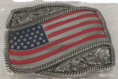 Men Women Silver Metal Buckle Western Fashion USA Flag 4&Prime; X 3&Prime; New