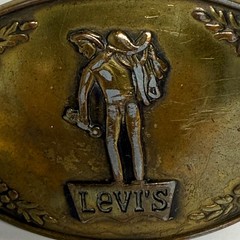 Vintage Levis Belt Buckle 1970s Brass Saddleman Cowboy Oval Western Patina USA