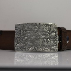 Handmade Metal Belt Buckle Rustic Texture Rectangular Unique Silverfa