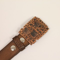 Rustic Copper Belt Buckle With Geometric Relief Design For Jeans