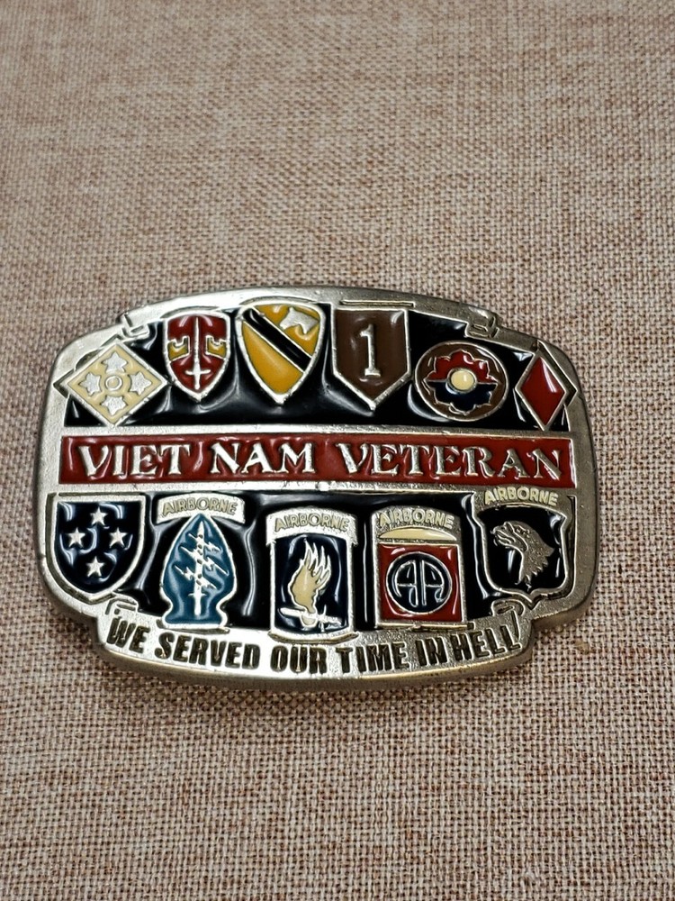 VIETNAM VETERAN ~WE SERVED OUR TIME IN HELL~ BELT BUCKLE VINTAGE 1980&rsquo;S NICE!