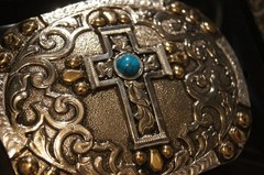 Crumrine Western Belt Buckle Cross Stone Bead Accents Silver C10021