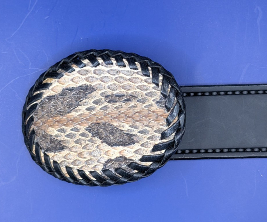 Genuine Canebrake Rattlesnake Snakeskin Hand laced Belt Buckle fits 1-1/4&Prime; Belt