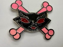 Vixen Sassy Cat Kitty Crossbones Cartoon Black Pink Red Enamel Belt Buckle