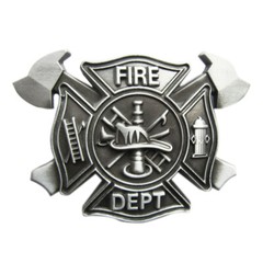 Antique Brushed Silver Fire Fighter Cross Vintage Belt Buckle
