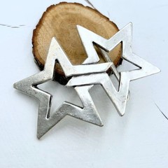 Double Star Belt Buckle Antique Silver Western Rock Style Metal Buckle