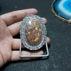 Handcrafted 925 Sterling Silver Natural Coffee Jasper Oval Cabochon Belt Buckle