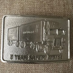 Vintage H-F Logistics Semi Truck 5 Year Safety Award Belt Buckle Silver Workwear