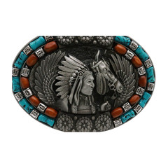 Men Silver Metal Belt Western Native Indian Warrior Horse Feather Eagle Wings