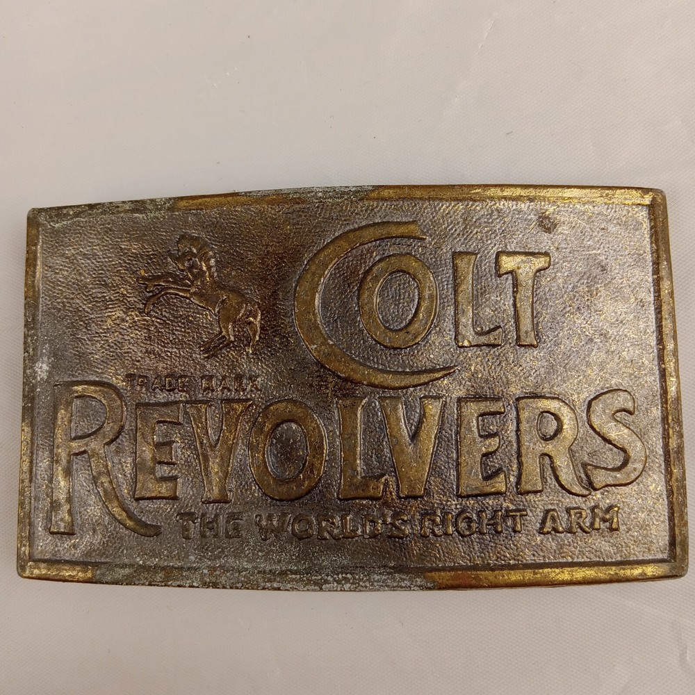 Colt Revolvers « The World&rsquo;s Right Arm » Metal Belt Buckle 4&Prime; Wide