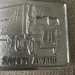 Vintage H-F Logistics Semi Truck 5 Year Safety Award Belt Buckle Silver Workwear