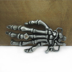 Skeleton Hand Belt Buckle with Crystal Ring Gothic Punk Biker Metal Buckle