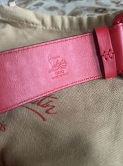 Christian Louboutin LOUBI Logo Spike Studded Leather Belt Red $670