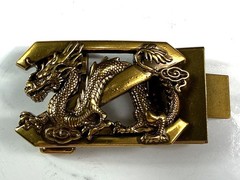 Vintage Style Dragon Belt Buckle Bronze Tone Asian Mythical Western 1.25&Prime; Strap