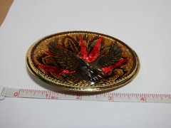 1980s EAGLE with REAL FEATHERS BELT BUCKLE MADE USA GOLD METAL RESIN VINTAGE #6