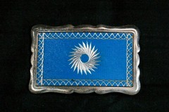 Spiral design western belt buckle blue on silver tone 3.5 inches