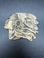 Vintage Native American Indian Chief Brass Tone Belt Buckle