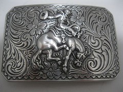 Western Belt Buckle #150 – Bronco Rider – Silver Plated